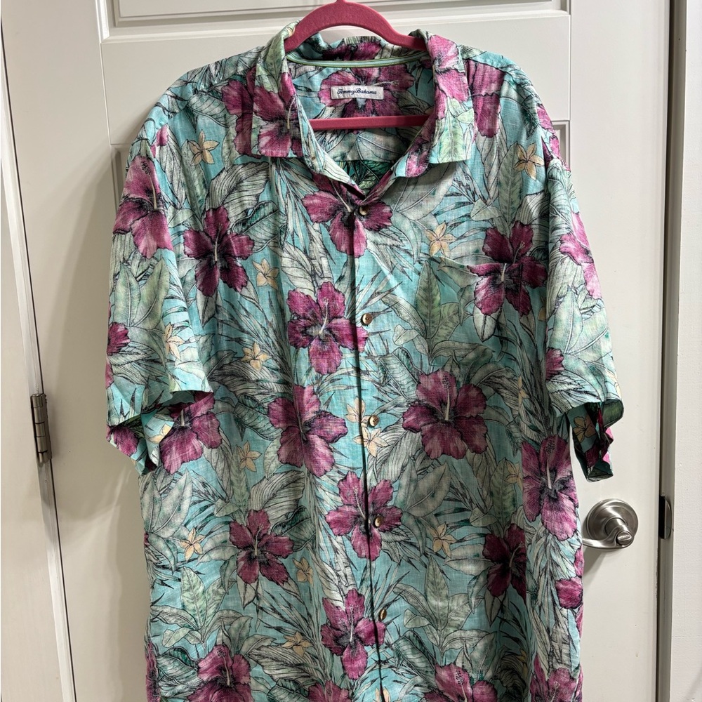Tommy Bahama Green and Purple Casual Button Down Shirt